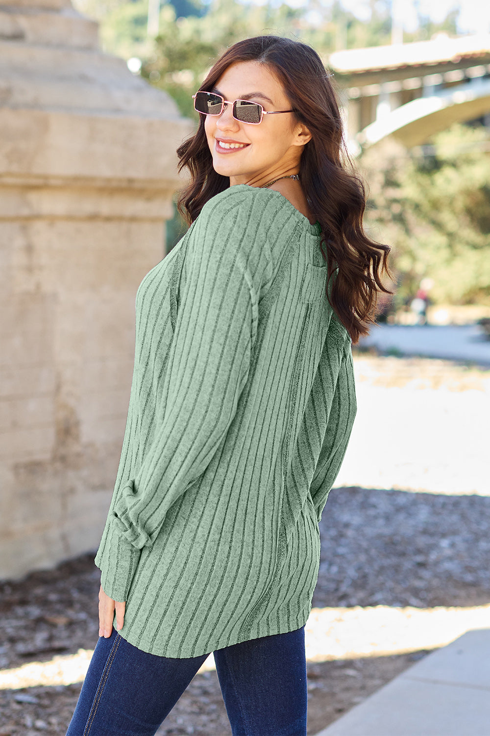 Basic Bae Full Size Ribbed Round Neck Long Sleeve Knit Top - Heritage Couture  
