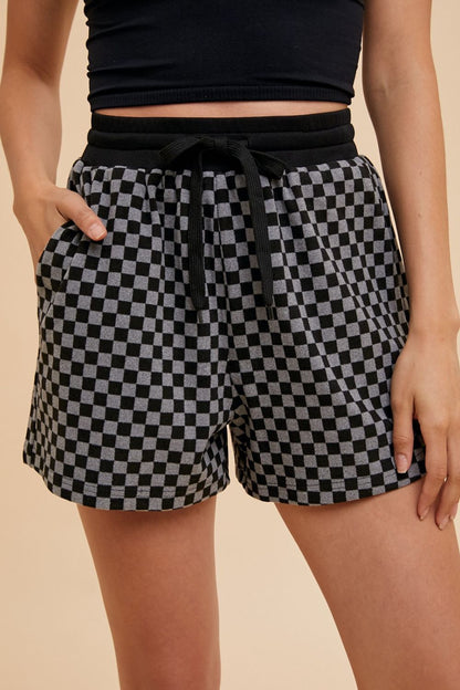 Annie Wear Checkered Round Neck Top and Drawstring Shorts Set - Heritage Couture  