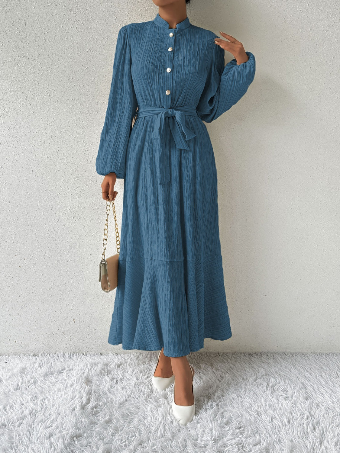 Honey Tie Waist Long Sleeve Dress - Heritage Couture  