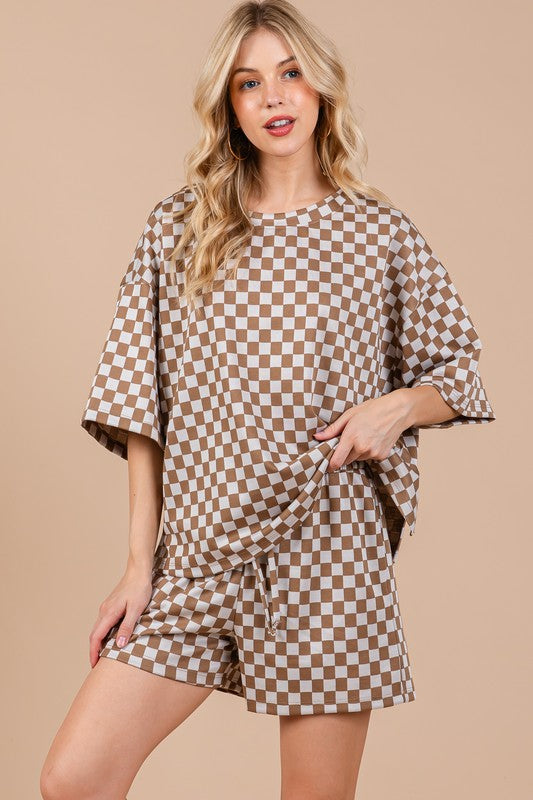 Ces Femme Checkered Round Neck Top and Shorts Set - Heritage Couture  