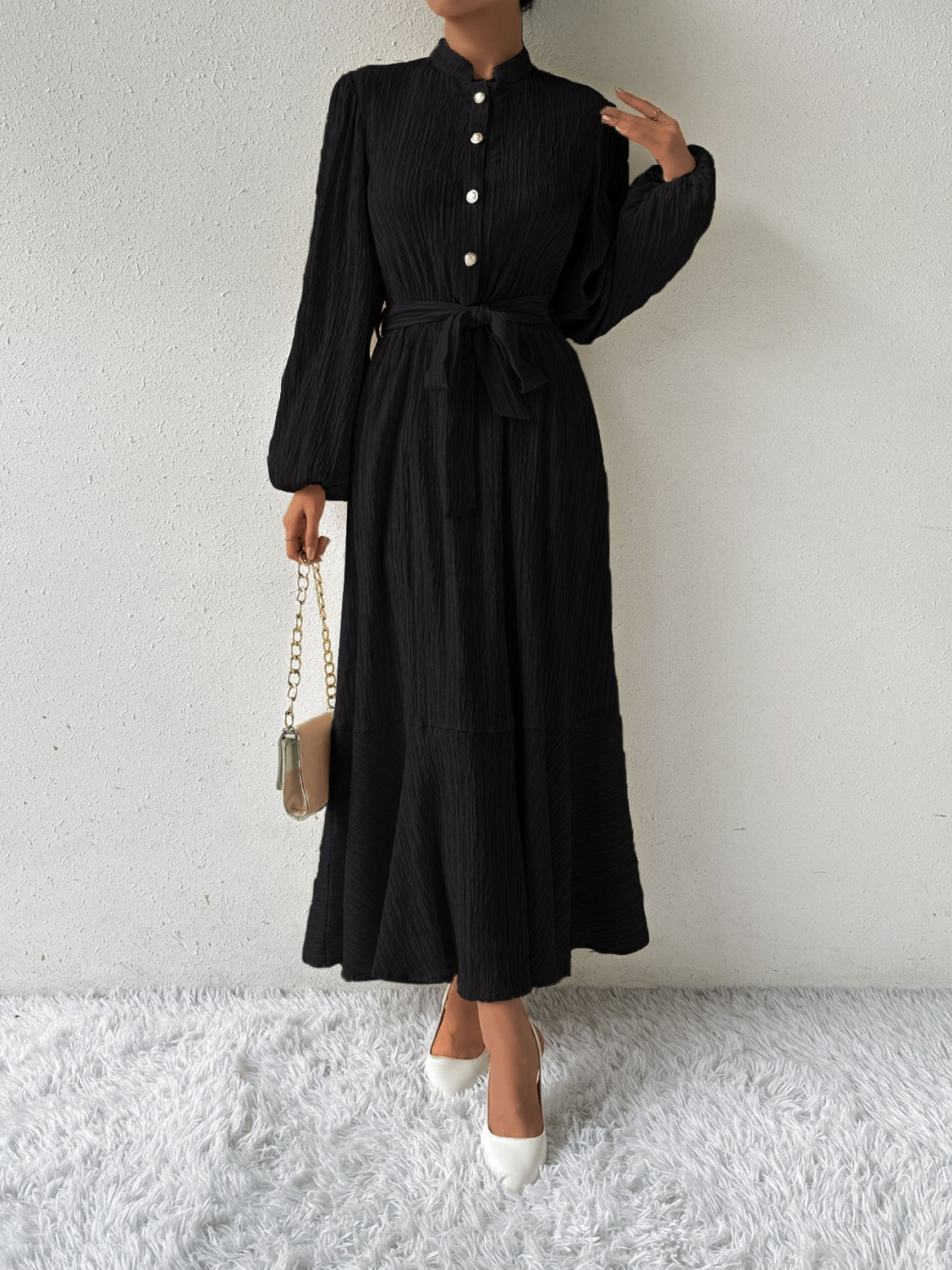 Honey Tie Waist Long Sleeve Dress - Heritage Couture  