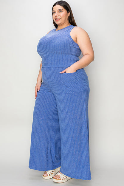 Basic Bae Full Size Ribbed Tank and Wide Leg Pants Set - Heritage Couture  