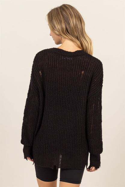 HYFVE Distressed Long Sleeve Knit Top - Heritage Couture  