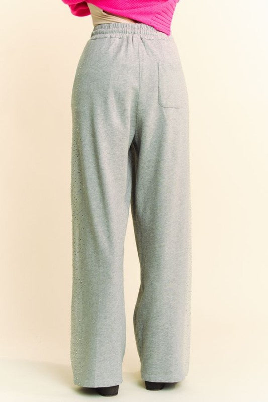 Davi & Dani Rhinestone Elastic Waist Wide Leg Pants - Heritage Couture  