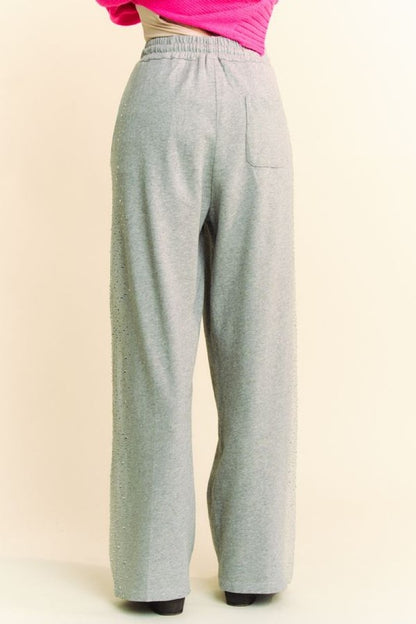 Davi & Dani Rhinestone Elastic Waist Wide Leg Pants - Heritage Couture  