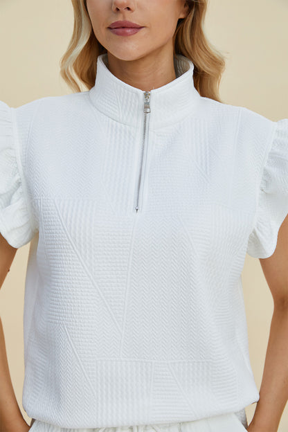 Double Take Full Size Texture Flounce Sleeve Top and Shorts Set - Heritage Couture  