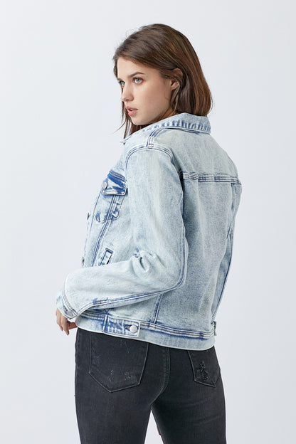 RISEN Button Up Washed Denim Jacket - Heritage Couture  