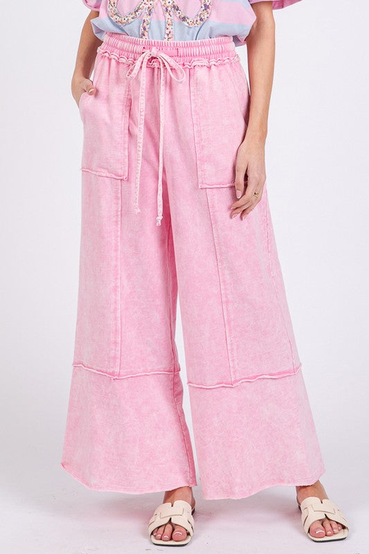 SAGE + FIG Mineral Washed Terry Wide Leg Pants - Heritage Couture  