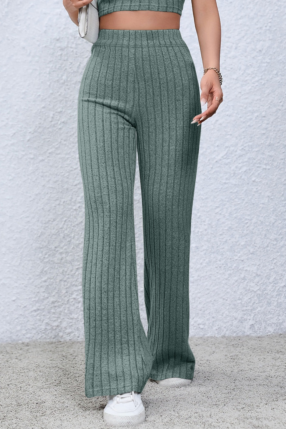Basic Bae Full Size Ribbed High Waist Flare Pants - Heritage Couture  