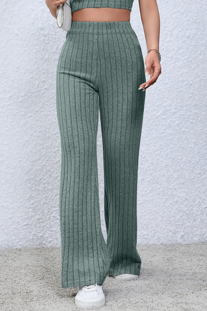 Basic Bae Full Size Ribbed High Waist Flare Pants - Heritage Couture  