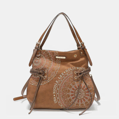 Nicole Lee USA Side Braided Tassel Inlaid Rhinestone Embroidery Hobo Bag - Heritage Couture  