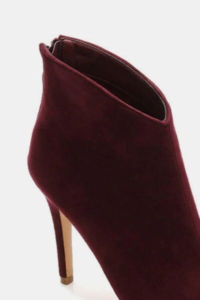 Beast Fashion Suede Stiletto Ankle Booties with Back Zippers - Heritage Couture  