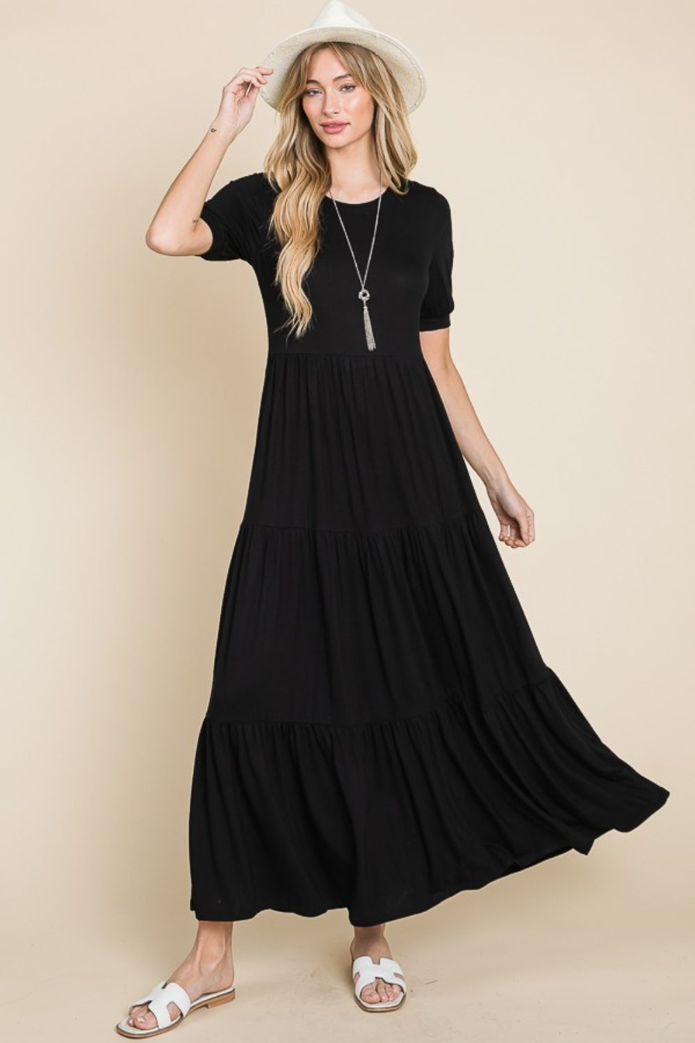 BOMBOM Short Sleeve Tiered Maxi Dress - Heritage Couture  
