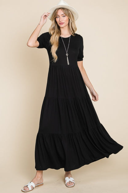 BOMBOM Short Sleeve Tiered Maxi Dress - Heritage Couture  
