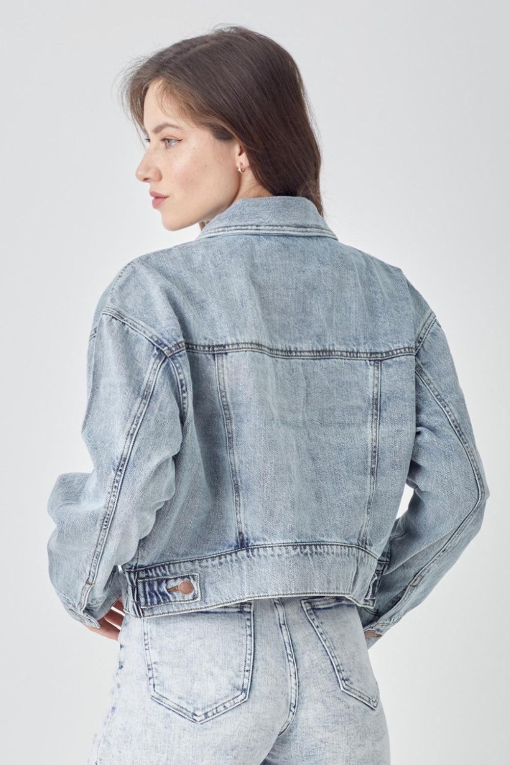 RISEN Full Size Button Down Cropped Denim Jacket - Heritage Couture  