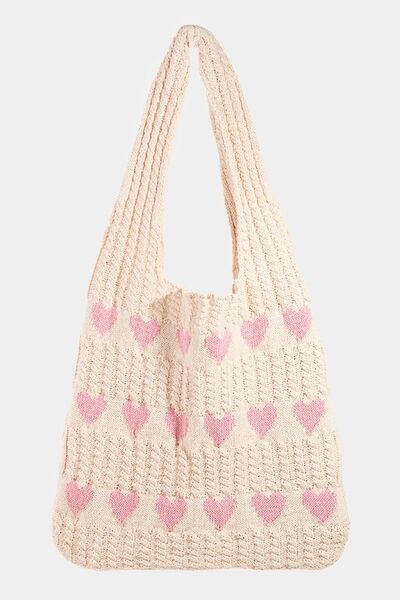 Fame Contrast Heart Crochet Tote Bag - Heritage Couture  