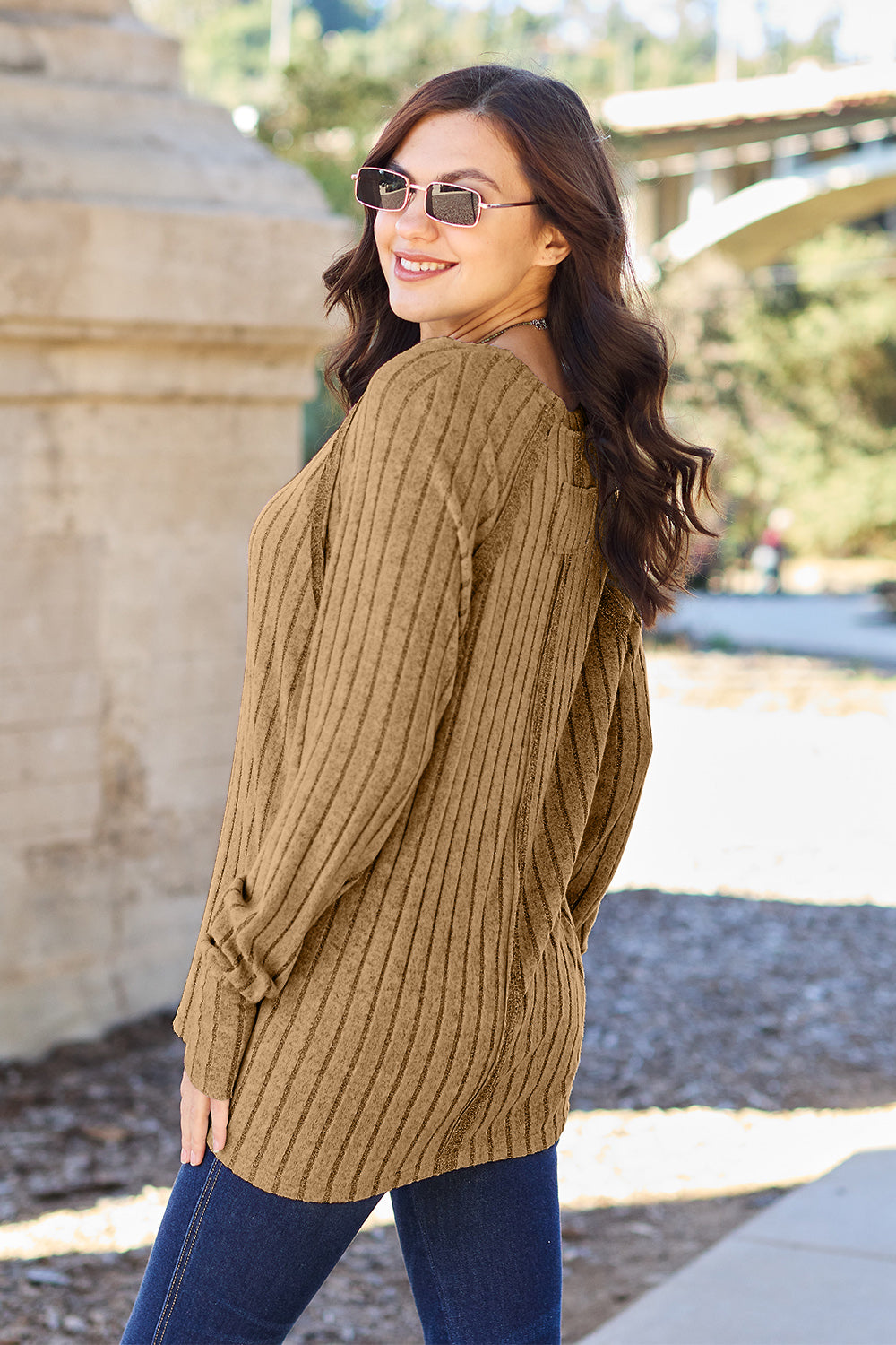 Basic Bae Full Size Ribbed Round Neck Long Sleeve Knit Top - Heritage Couture  