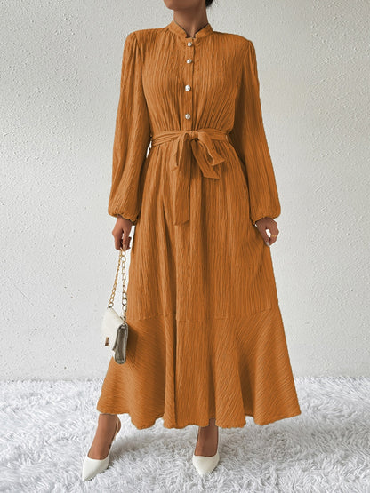 Honey Tie Waist Long Sleeve Dress - Heritage Couture  
