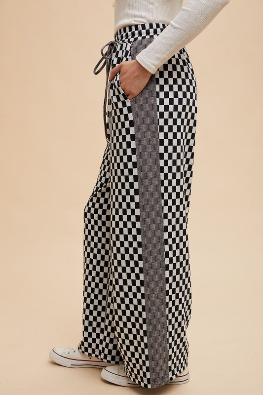 Annie Wear Drawstring Checkered Wide Leg Pants - Heritage Couture  