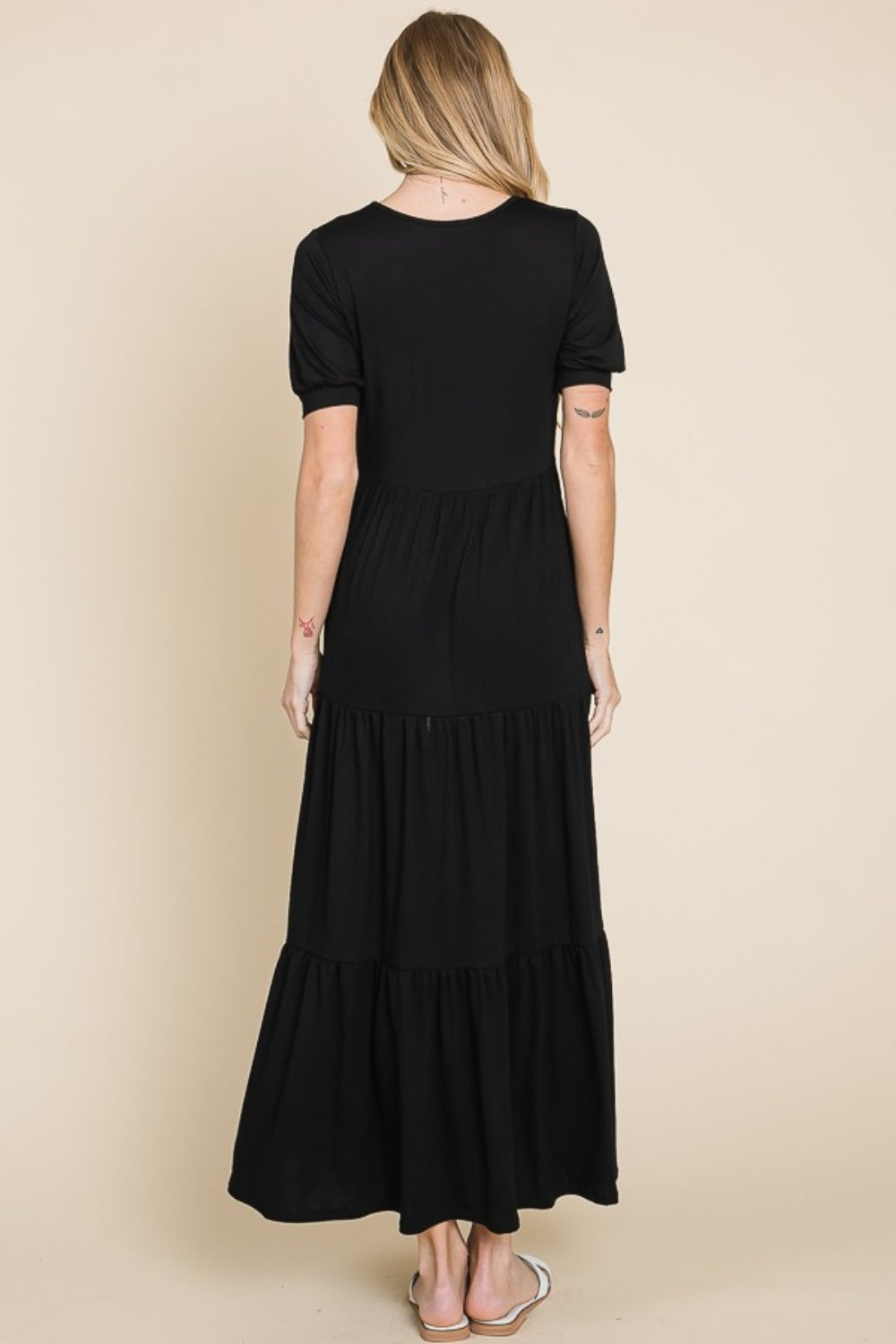 BOMBOM Short Sleeve Tiered Maxi Dress - Heritage Couture  
