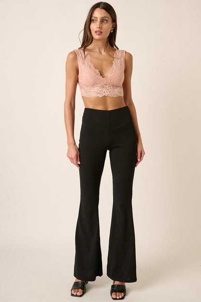 Mittoshop Crepe Knit Elastic Waist Flare Leg Pants - Heritage Couture  