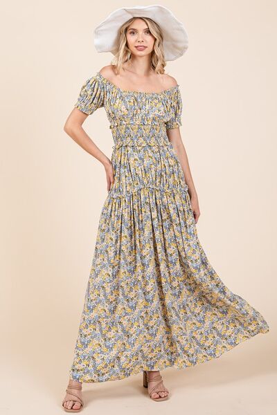 Mittoshop Flower Print Puff Sleeve Gathered Maxi Dress - Heritage Couture  