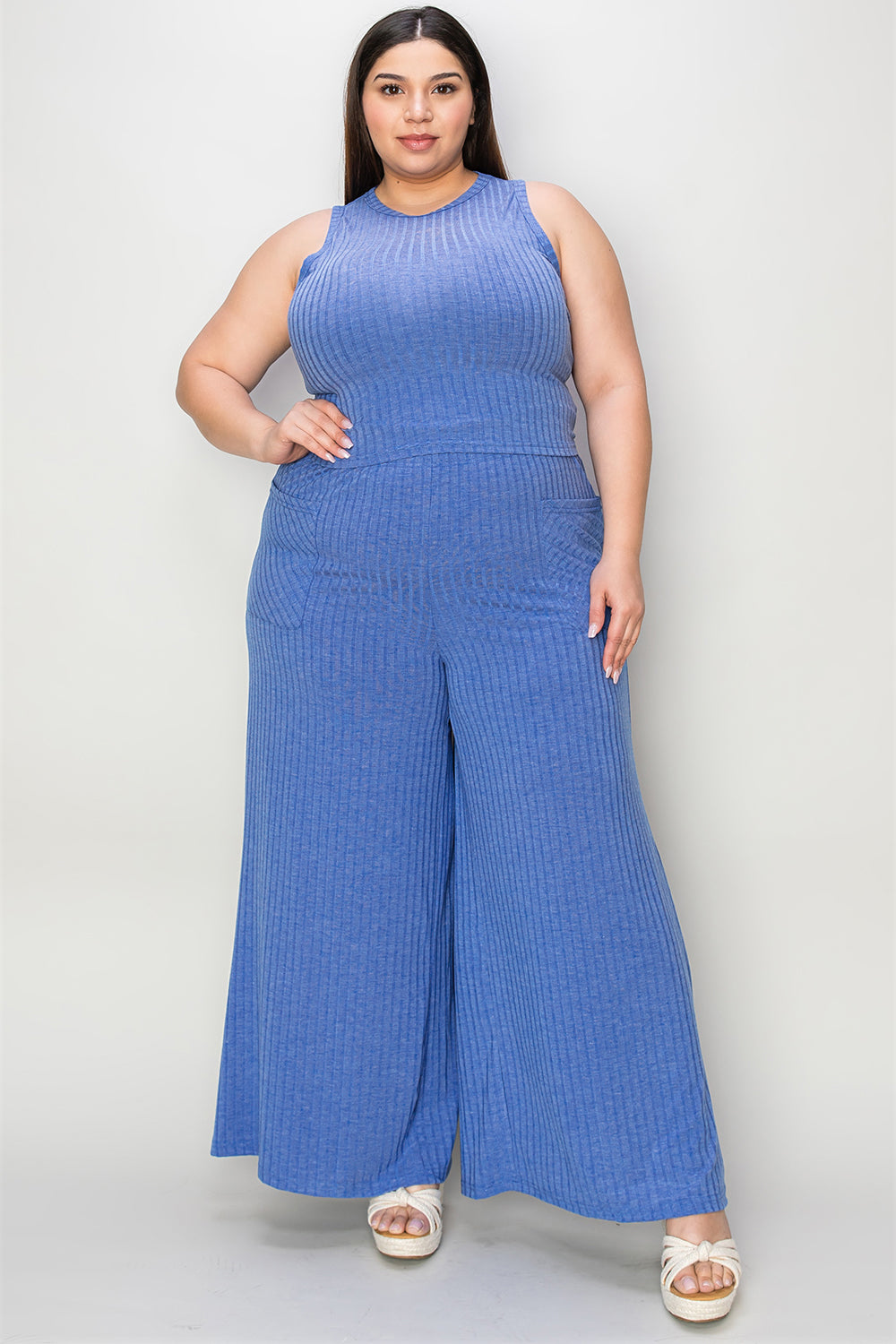 Basic Bae Full Size Ribbed Tank and Wide Leg Pants Set - Heritage Couture  