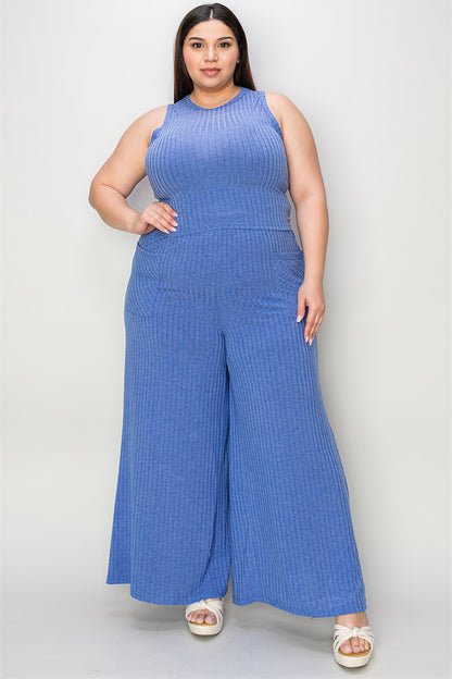 Basic Bae Full Size Ribbed Tank and Wide Leg Pants Set - Heritage Couture  