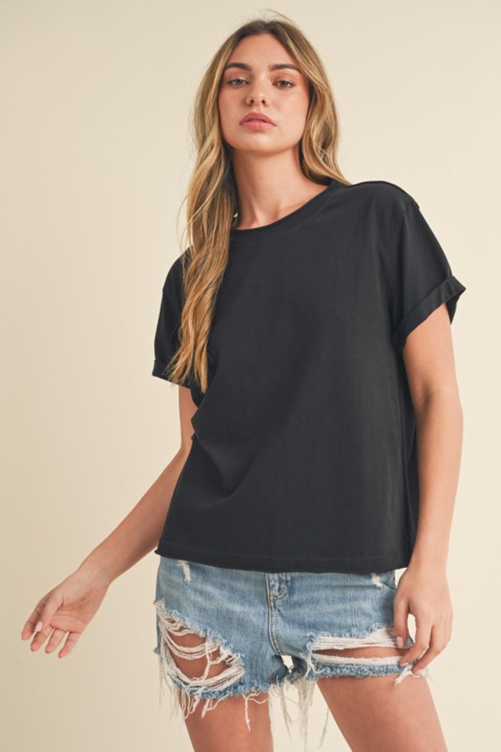 Aemi + Co Exposed Seam Round Neck Short Sleeve T-Shirt - Heritage Couture  