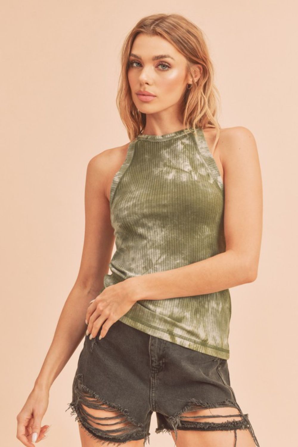 Aemi + Co Ribbed Tie-Dye Round Neck Tank - Heritage Couture  