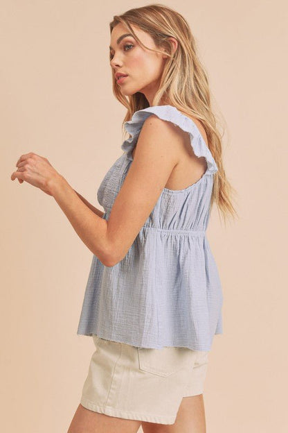 Aemi + Co Sweetheart Neck Ruffled Strap Top - Heritage Couture  