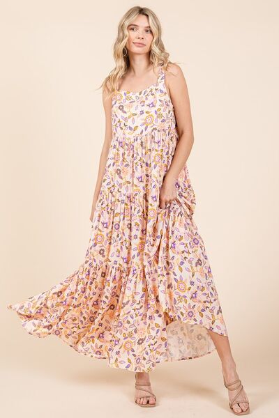 Mittoshop Flower Print Tiered Sleeveless Empire Maxi Dress - Heritage Couture  