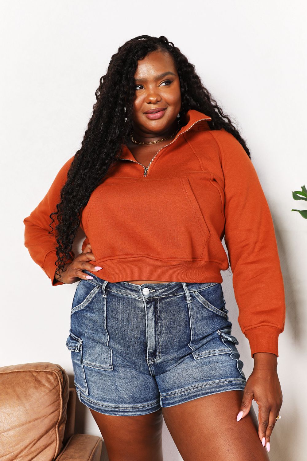 Double Take Half-Zip Long Sleeve Hoodie - Heritage Couture  