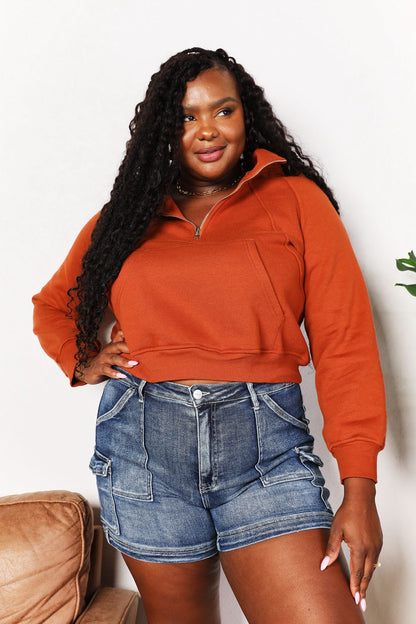 Double Take Half-Zip Long Sleeve Hoodie - Heritage Couture  