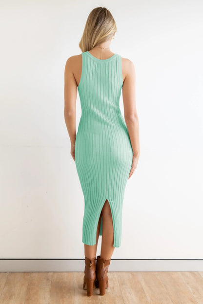 Slit Ribbed Round Neck Sleeveless Dress - Heritage Couture  