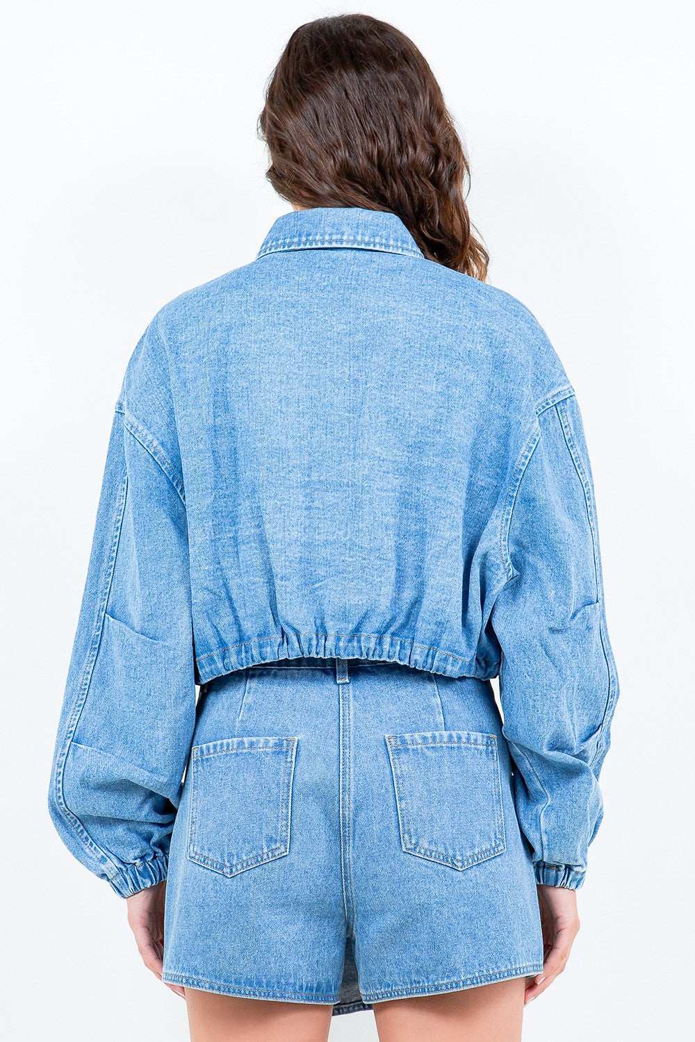 American Bazi Drawstring Waist Crop Denim Jacket - Heritage Couture  