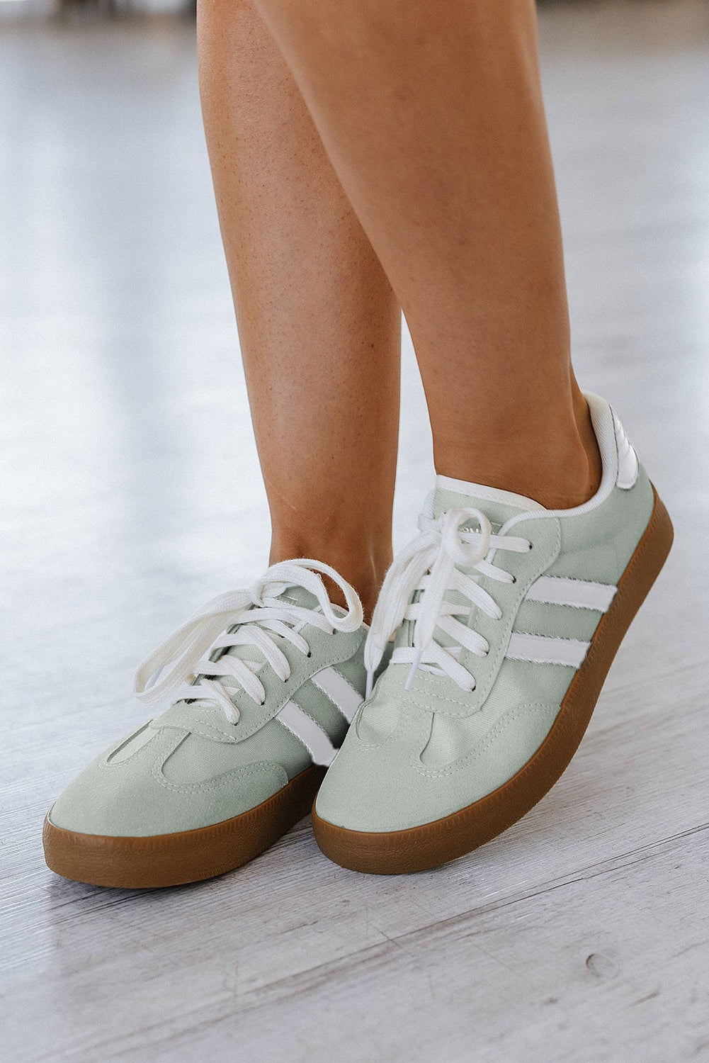 White Striped Lace Up Flat Sneakers - Heritage Couture  