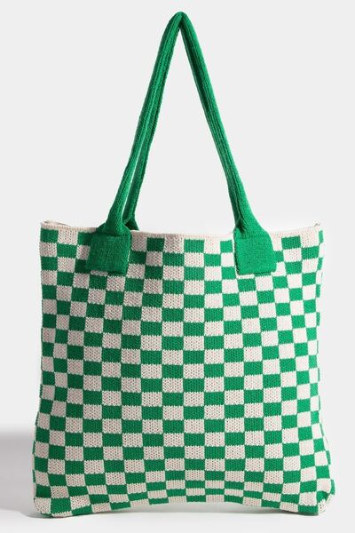 Fame Checkered Pattern Tote Bag - Heritage Couture  