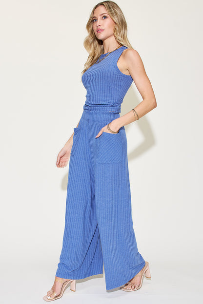 Basic Bae Full Size Ribbed Tank and Wide Leg Pants Set - Heritage Couture  