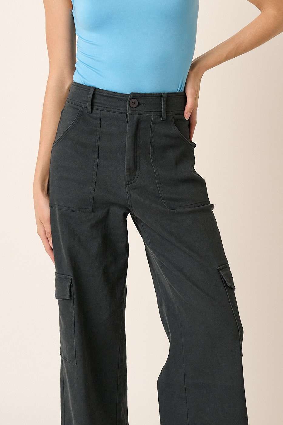 Mittoshop Wide Leg High Waist Pants with Cargo Pockets - Heritage Couture  