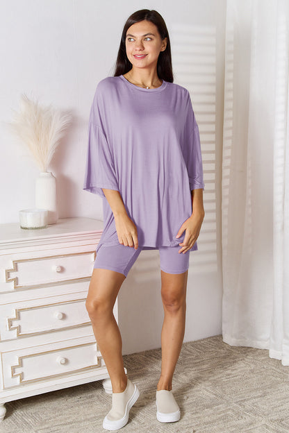 Basic Bae Full Size Soft Rayon Three-Quarter Sleeve Top and Shorts Set - Heritage Couture  