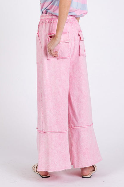 SAGE + FIG Mineral Washed Terry Wide Leg Pants - Heritage Couture  