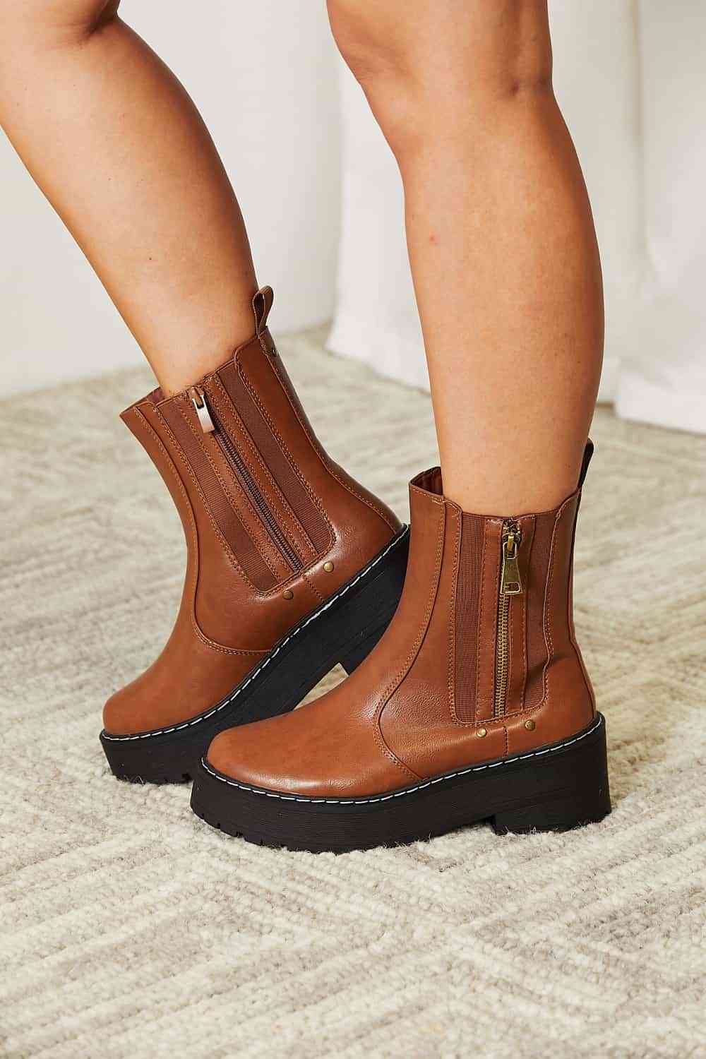 Forever Link Side Zip Platform Boots - Heritage Couture  