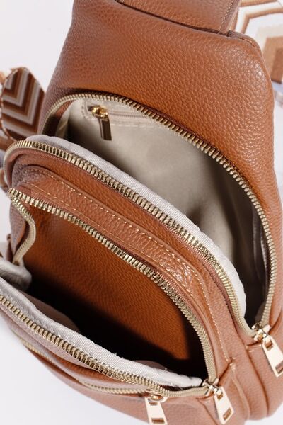 Fame PU Leather Chevron Strap Crossbody Bag - Heritage Couture  