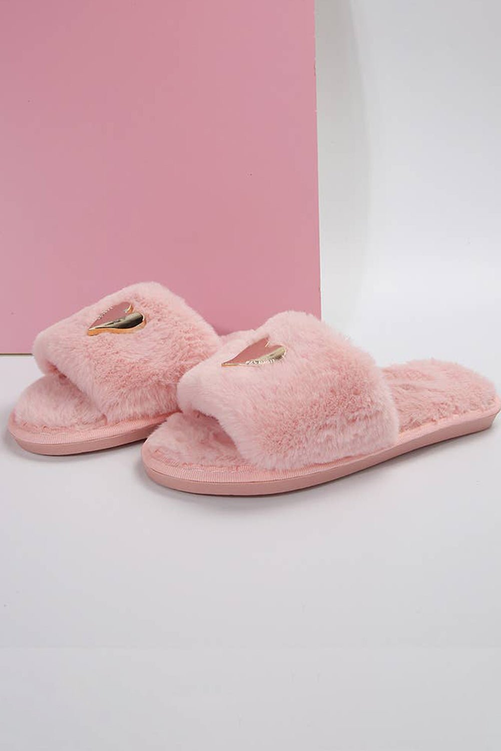 Black Heart Open Toe Plush Slippers - Heritage Couture  