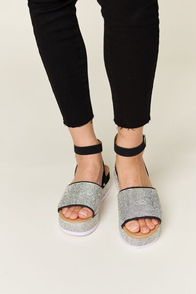 Forever Link Rhinestone Buckle Strappy Wedge Sandals - Heritage Couture  