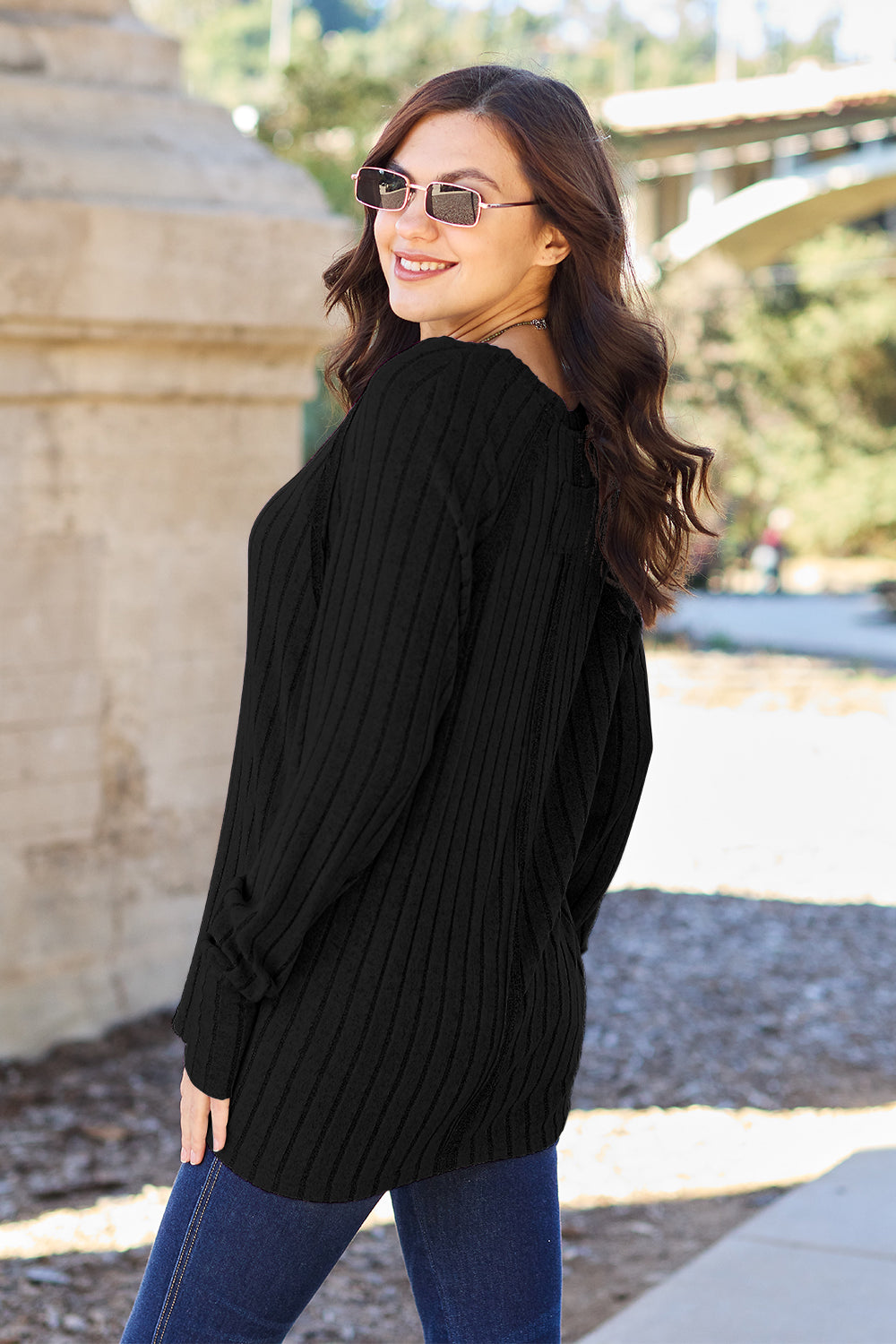 Basic Bae Full Size Ribbed Round Neck Long Sleeve Knit Top - Heritage Couture  