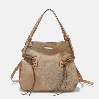 Nicole Lee USA Side Braided Tassel Inlaid Rhinestone Embroidery Hobo Bag - Heritage Couture  