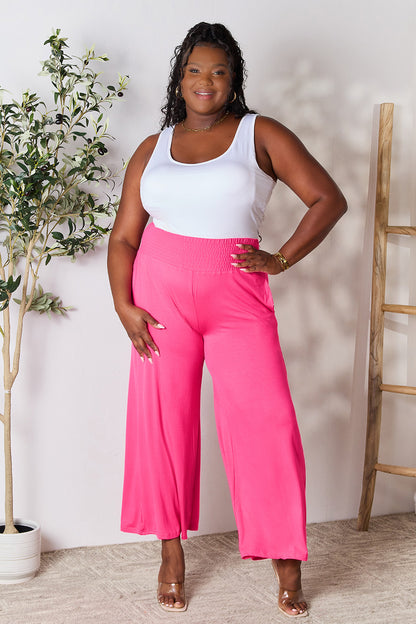 Basic Bae Full Size Smocked Wide Waistband Wide Leg Pants - Heritage Couture  