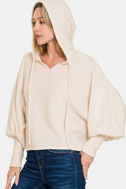 Zenana Brushed Hacci Drop Shoulder Cropped Hoodie - Heritage Couture  